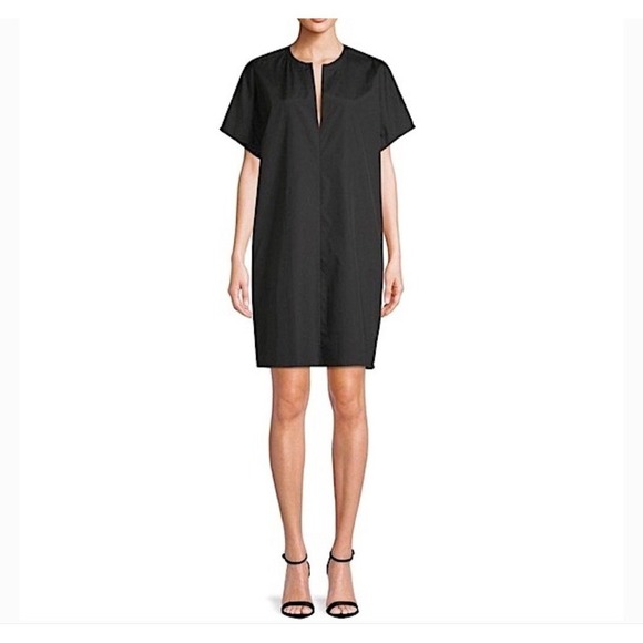 Vince Dresses & Skirts - Vince Black Cotton Short Sleeve Split Neck Shift Dress VX59650951 L